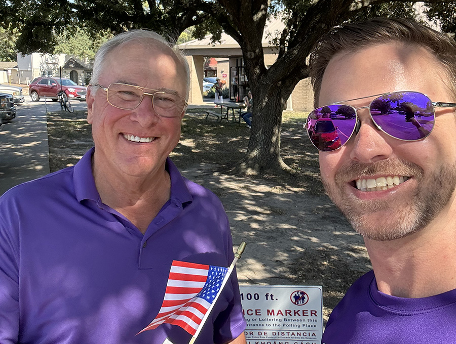 Friendly poll greeter and voter